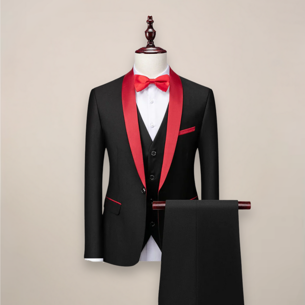 Men's Three Piece Shawl Lapel Tuxedo with Satin Trim & Tailored Fit — Ronan