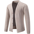 6971 Beige Men's Lightweight V-Neck Knit Cardigan with Button-Front Placket & Ribbed Cuffs