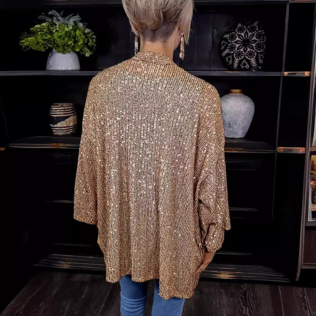 Women's Sequin Loose Fit Cardigan with Flowy Long Sleeves — Nola