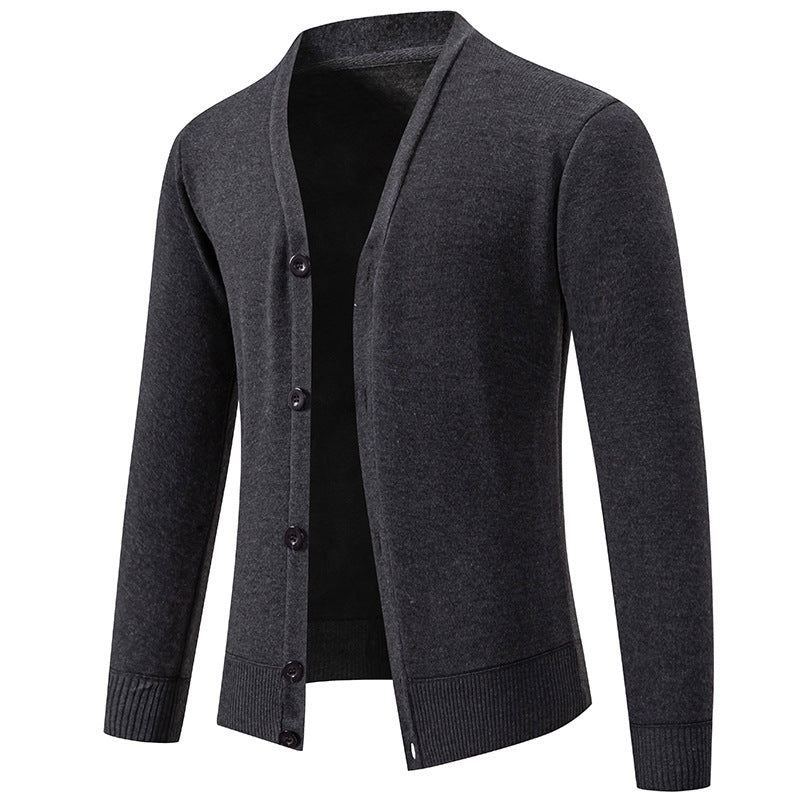 6971 Dark gray Men's Lightweight V-Neck Knit Cardigan with Button-Front Placket & Ribbed Cuffs