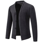 6971 Dark gray Men's Lightweight V-Neck Knit Cardigan with Button-Front Placket & Ribbed Cuffs