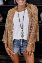 Women's Sequin Loose Fit Cardigan with Flowy Long Sleeves — Nola