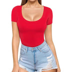 Women's Seamless Bodysuit with Scoop Neck & Short Sleeves