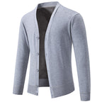 6971 Light Gray Men's Lightweight V-Neck Knit Cardigan with Button-Front Placket & Ribbed Cuffs