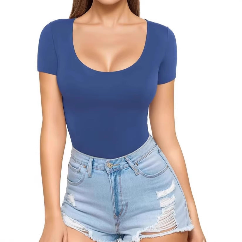 Women's Seamless Bodysuit with Scoop Neck & Short Sleeves