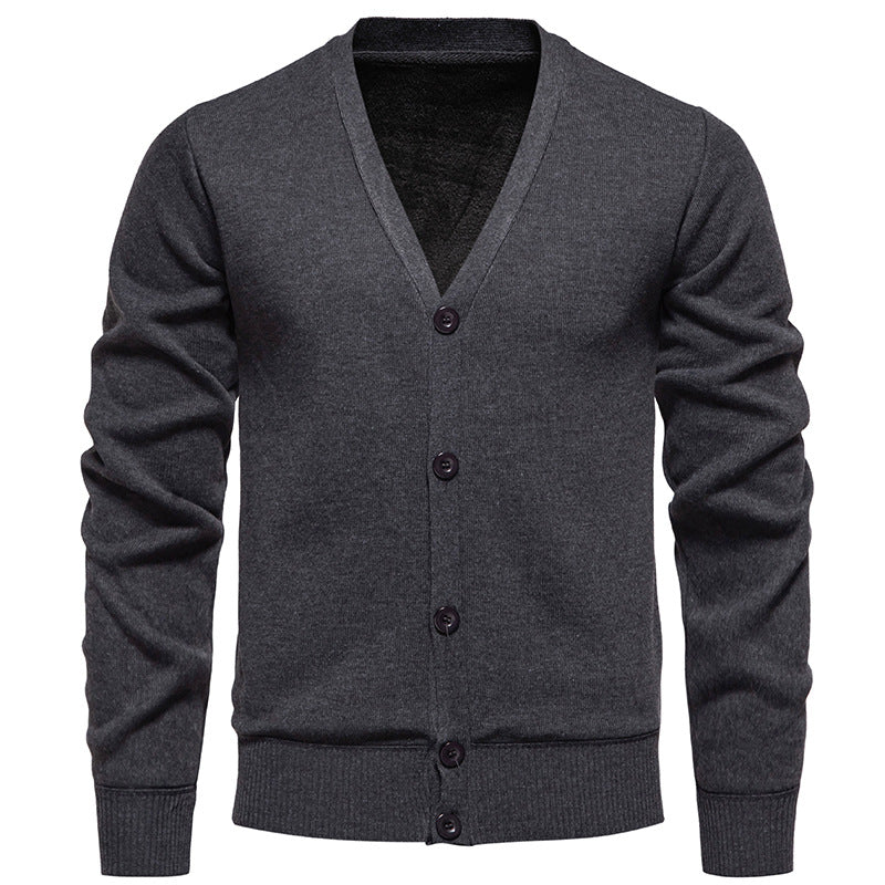 Men's Lightweight V-Neck Knit Cardigan with Button-Front Placket & Ribbed Cuffs — Atticus