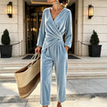 Women's Velvet Jumpsuit with Wrap Top & Relaxed Wide-Leg Fit — Henrietta
