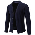 6971 Navy Men's Lightweight V-Neck Knit Cardigan with Button-Front Placket & Ribbed Cuffs