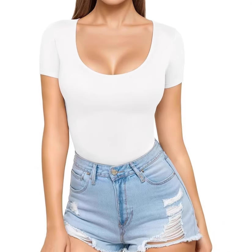 Women's Seamless Bodysuit with Scoop Neck & Short Sleeves