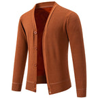 6971 Caramel Men's Lightweight V-Neck Knit Cardigan with Button-Front Placket & Ribbed Cuffs