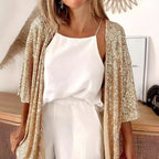 Women's Sequin Loose Fit Cardigan with Flowy Long Sleeves — Nola