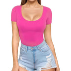 Women's Seamless Bodysuit with Scoop Neck & Short Sleeves