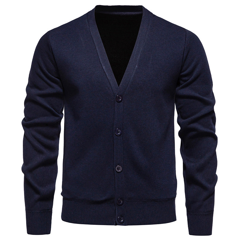 Men's Lightweight V-Neck Knit Cardigan with Button-Front Placket & Ribbed Cuffs — Atticus
