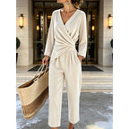 Women's Velvet Jumpsuit with Wrap Top & Relaxed Wide-Leg Fit