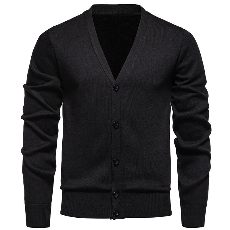 Men's Lightweight V-Neck Knit Cardigan with Button-Front Placket & Ribbed Cuffs — Atticus