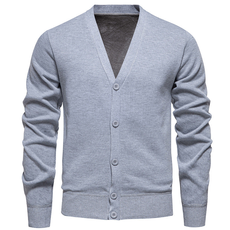 Men's Lightweight V-Neck Knit Cardigan with Button-Front Placket & Ribbed Cuffs — Atticus