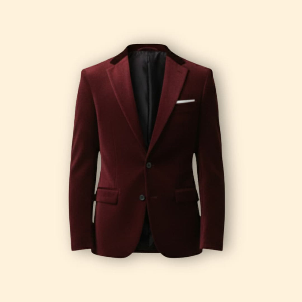Red Men's Single Button Velvet Blazer with Tailored Fit
