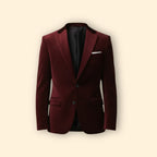 Red Men's Single Button Velvet Blazer with Tailored Fit