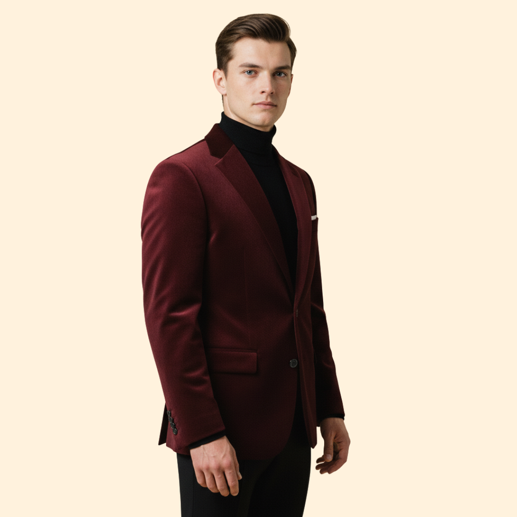 Men's Single Button Velvet Blazer with Tailored Fit — Brody