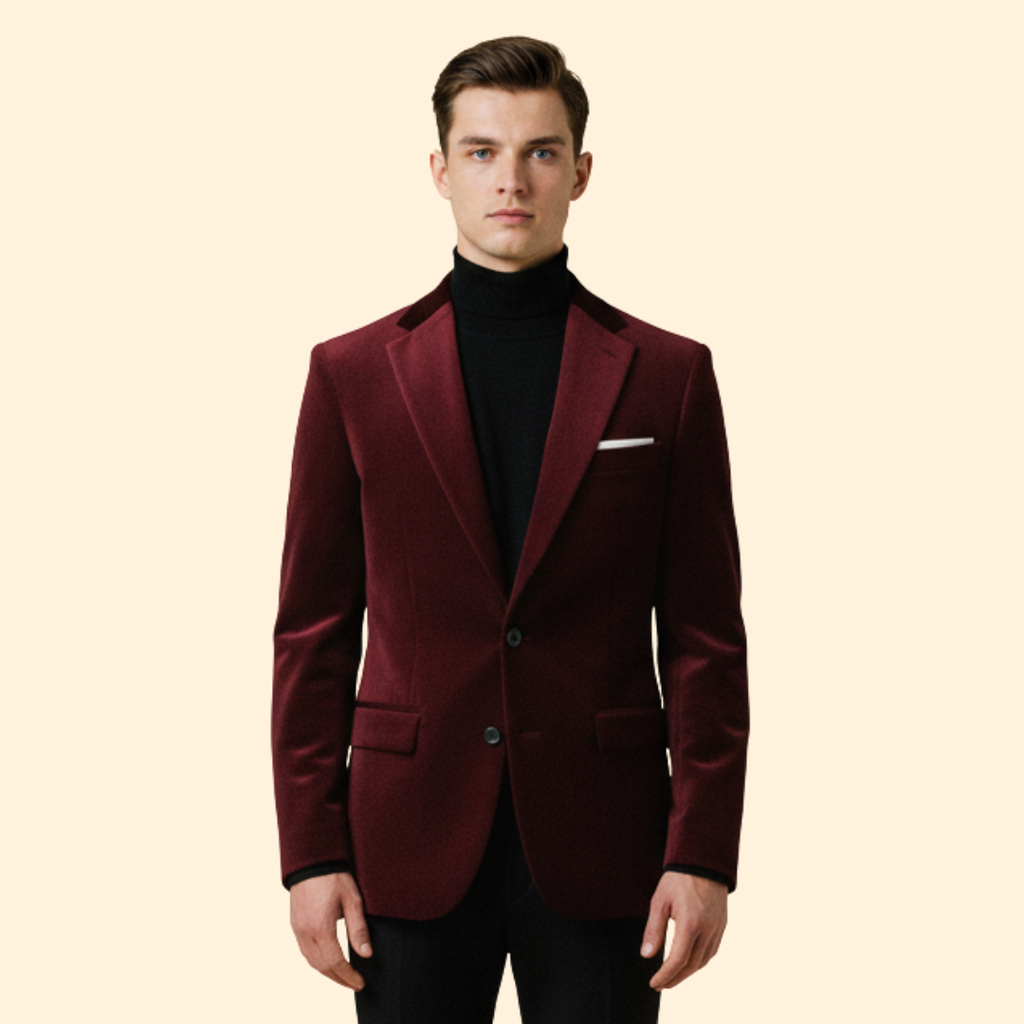 Men's Single Button Velvet Blazer with Tailored Fit — Brody