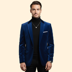 Blue Men's Single Button Velvet Blazer with Tailored Fit
