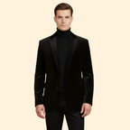 Black Men's Single Button Velvet Blazer with Tailored Fit