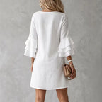 Women's Ruffle Sleeve Mini Dress with V-Neck & Relaxed Fit — Isla