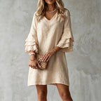 Women's Ruffle Sleeve Mini Dress with V-Neck & Relaxed Fit — Isla