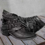 Women's Vintage Boots with Buckle Straps & Studded Detail — Cassie