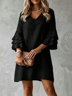 Women's Ruffle Sleeve Mini Dress with V-Neck & Relaxed Fit — Isla