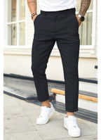 Black Men's Ankle Length Trousers with Tailored Slim Fit
