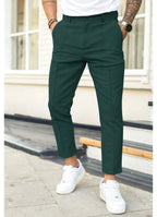 Green Men's Ankle Length Trousers with Tailored Slim Fit — Finn