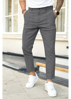 Grey Men's Ankle Length Trousers with Tailored Slim Fit