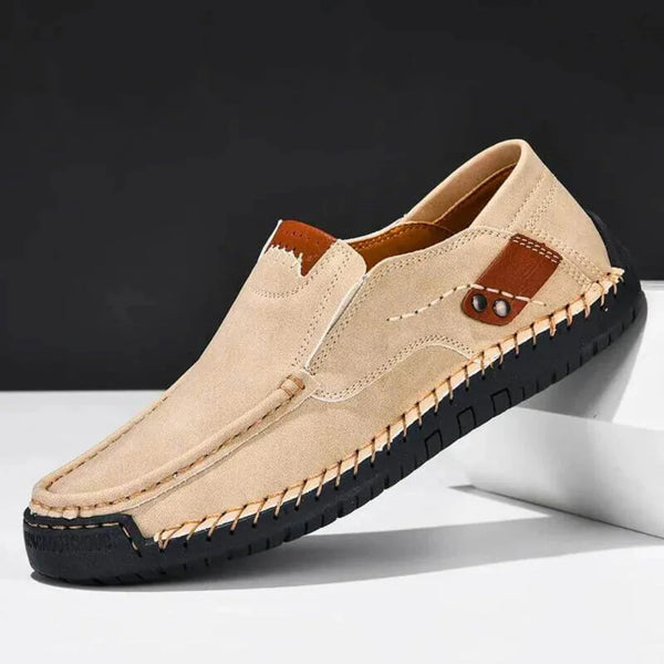Brown Men's Arch Support Slip-On Shoes — William Cushioned Leather Loafers - Front Angle View