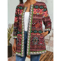 Women's Open Front Jacket with Boho Patchwork Print & Long Sleeves — Elle