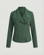 Apricot Women's Tailored Suede Asymmetric Zip Biker Jacket with Statement Collar — Sophia