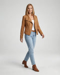 Women's Tailored Suede Asymmetric Zip Biker Jacket with Statement Collar — Sophia