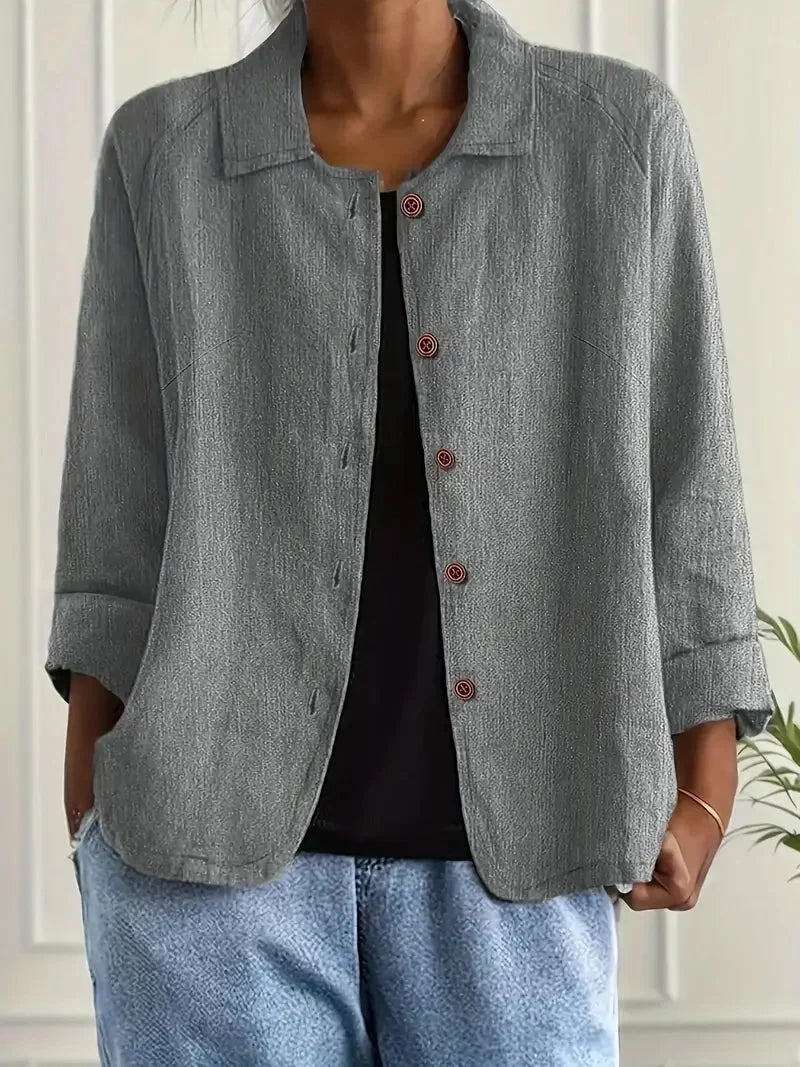 Women's Casual Button Front Jacket with Relaxed Fit & Long Sleeves — Nala