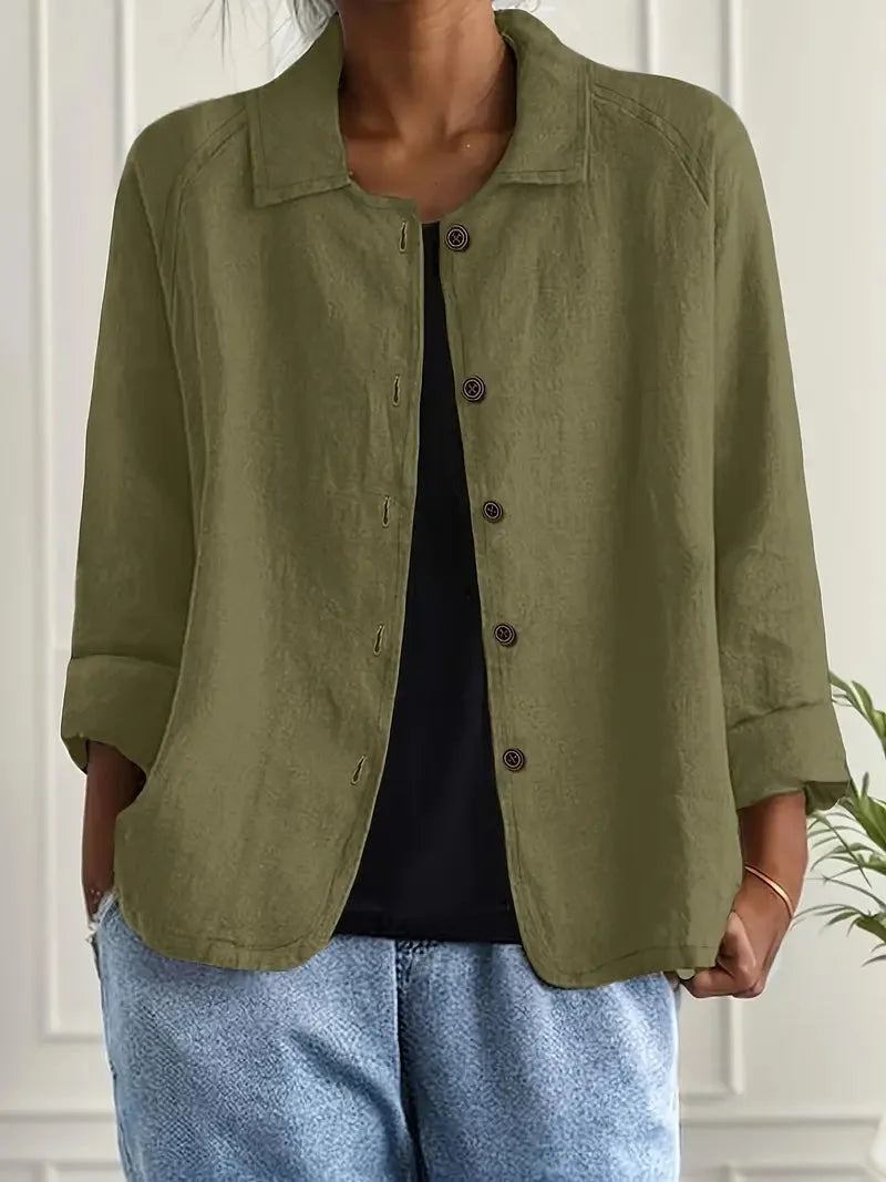 Women's Casual Button Front Jacket with Relaxed Fit & Long Sleeves — Nala