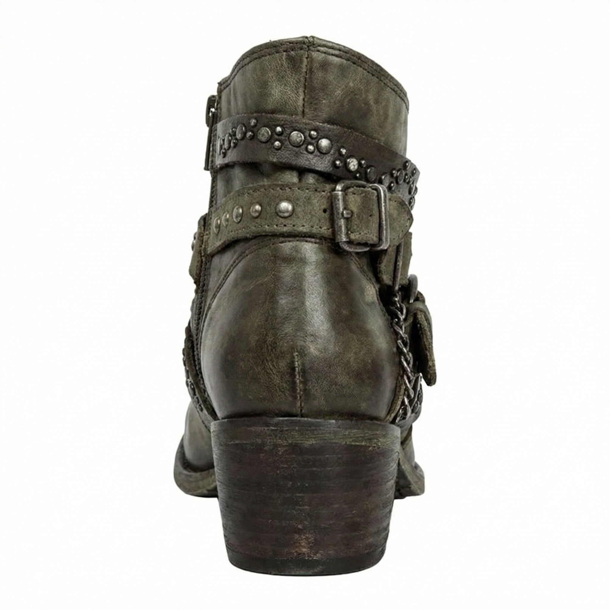 Women's Vintage Chain Boots with Studded Buckle Straps for a Relaxed Fit — Mae