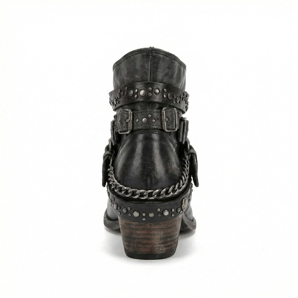 Women's Vintage Chain Boots with Studded Buckle Straps for a Relaxed Fit — Mae