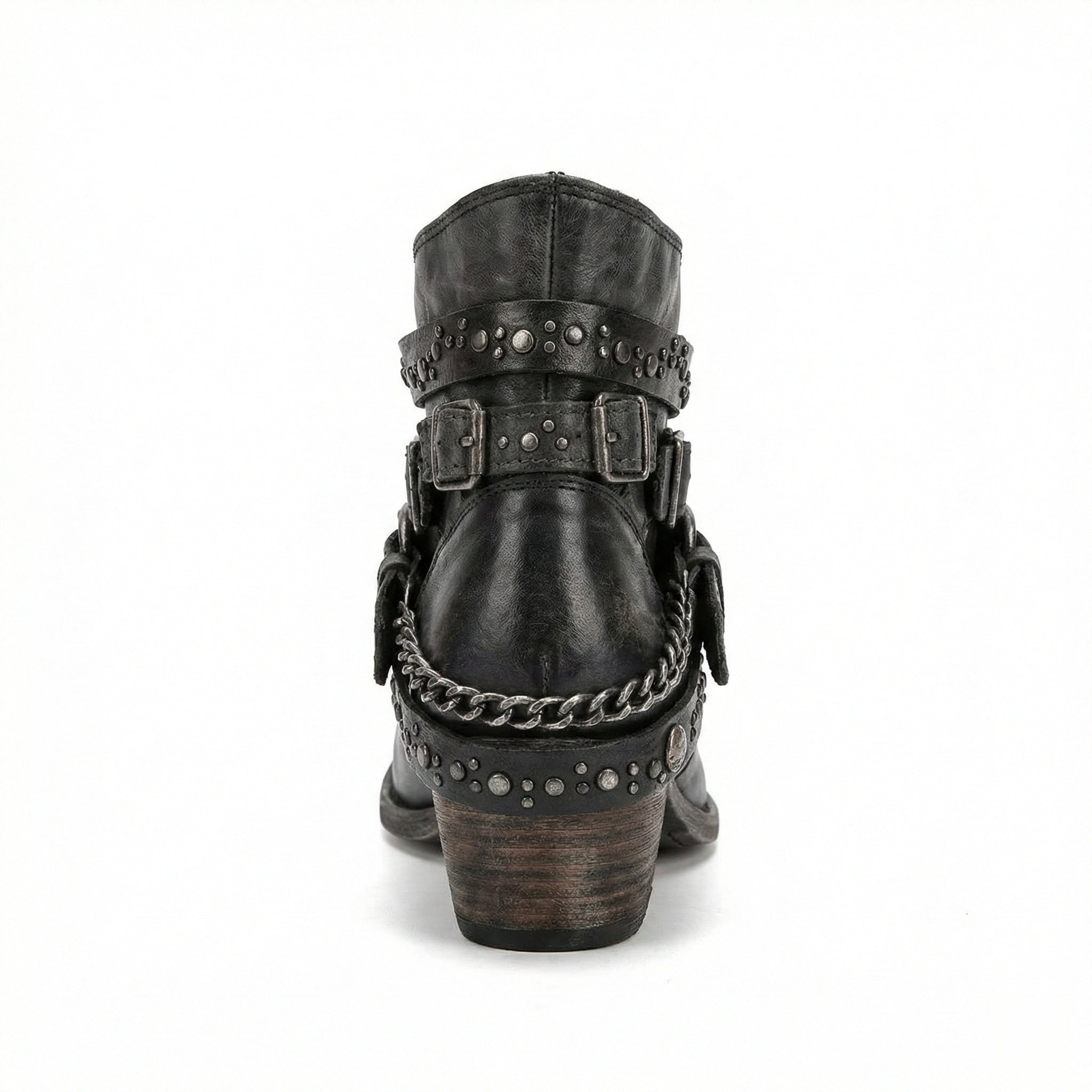 Women's Vintage Chain Boots with Studded Buckle Straps for a Relaxed Fit — Mae