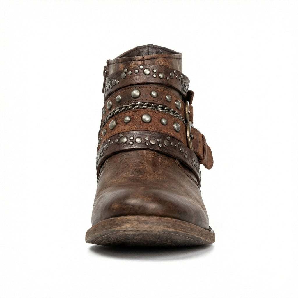 Women's Vintage Chain Boots with Studded Buckle Straps for a Relaxed Fit — Mae
