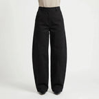 Black Women's Barrel Jeans — Kiera High-Rise Curved Wide-Leg Pockets - Front Full