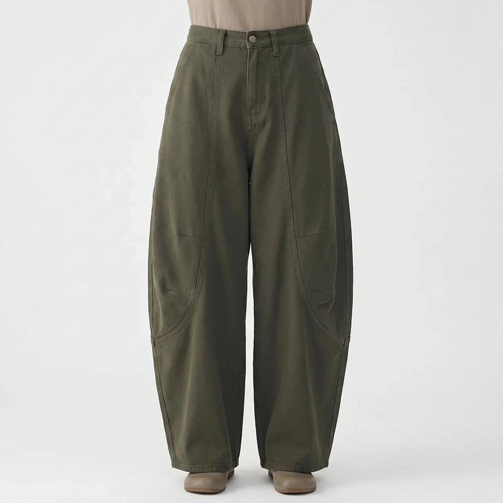 Green Women's Barrel Jeans — Kiera High-Rise Curved Wide-Leg Pockets - Front Full