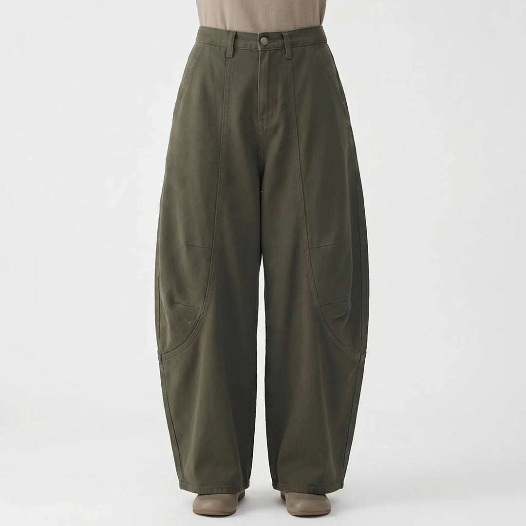 Green Women's Barrel Jeans — Kiera High-Rise Curved Wide-Leg Pockets - Front Full