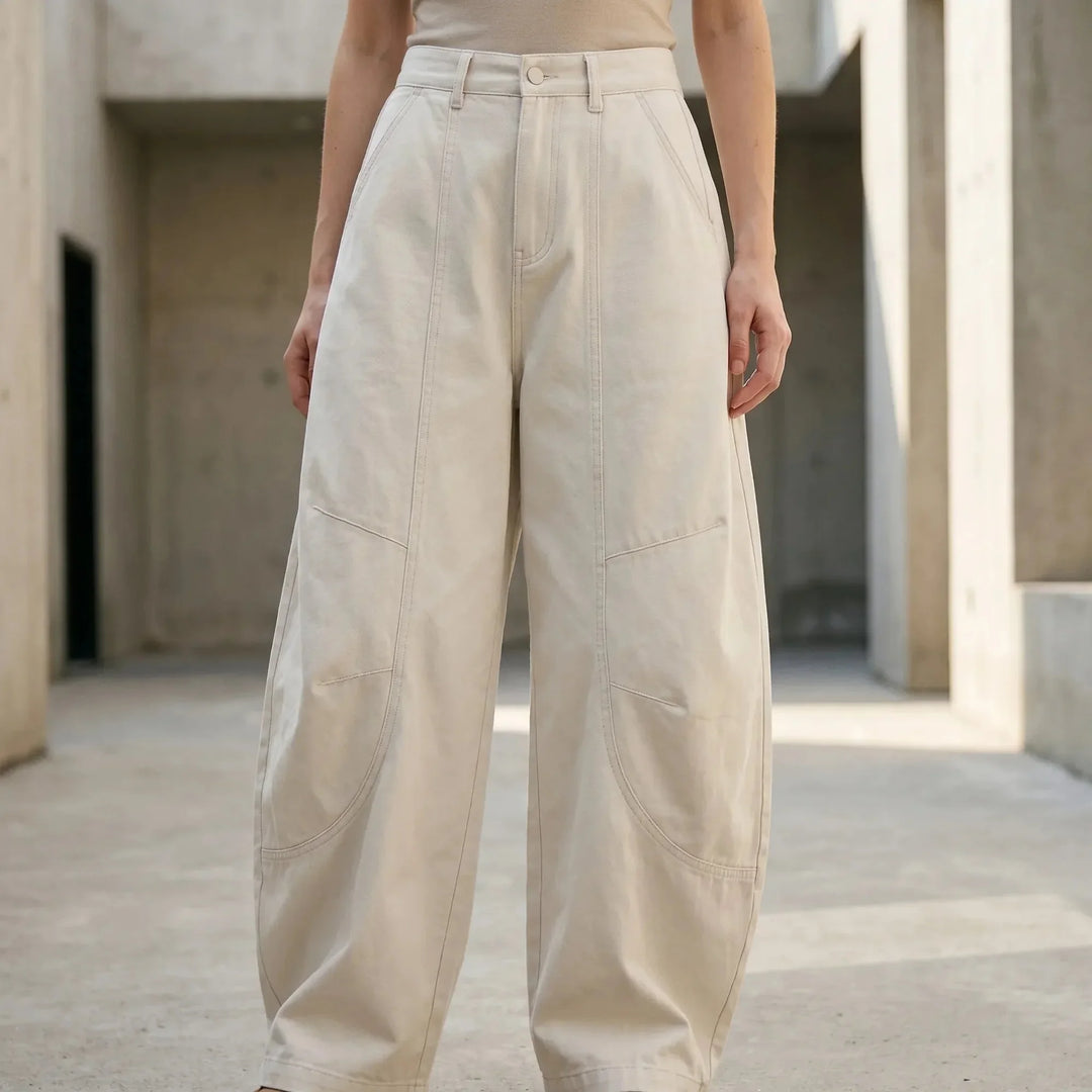 White Women's Barrel Jeans — Kiera High-Rise Curved Wide-Leg Pockets - Front Full Outdoor