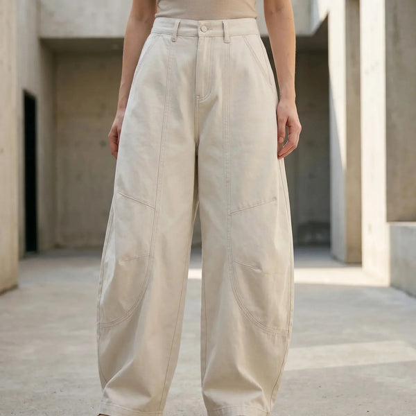 White Women's Barrel Jeans — Kiera High-Rise Curved Wide-Leg Pockets - Front Full Outdoor