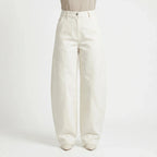 White Women's Barrel Jeans — Kiera High-Rise Curved Wide-Leg Pockets - Front Full Studio