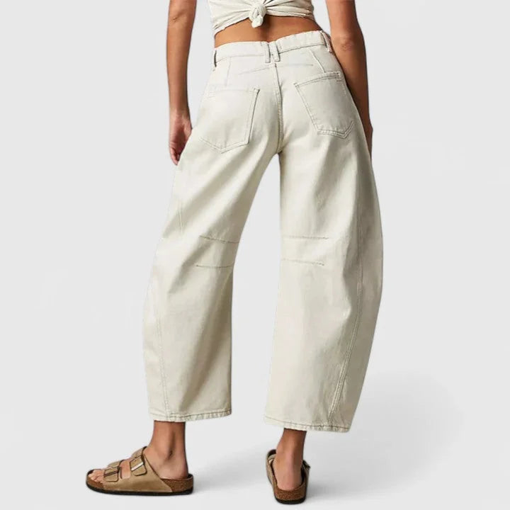 White Women's High-Waist Barrel Leg Jeans — Juliet Curved-Seam Cropped Ankle - Back Full
